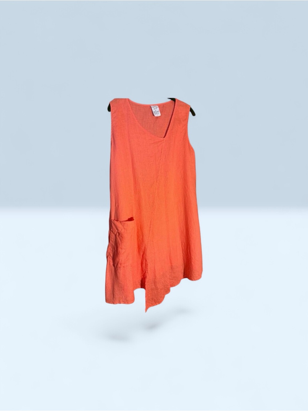 Match Point Coral Orange Sleeveless Linen Tunic Dress Sz L